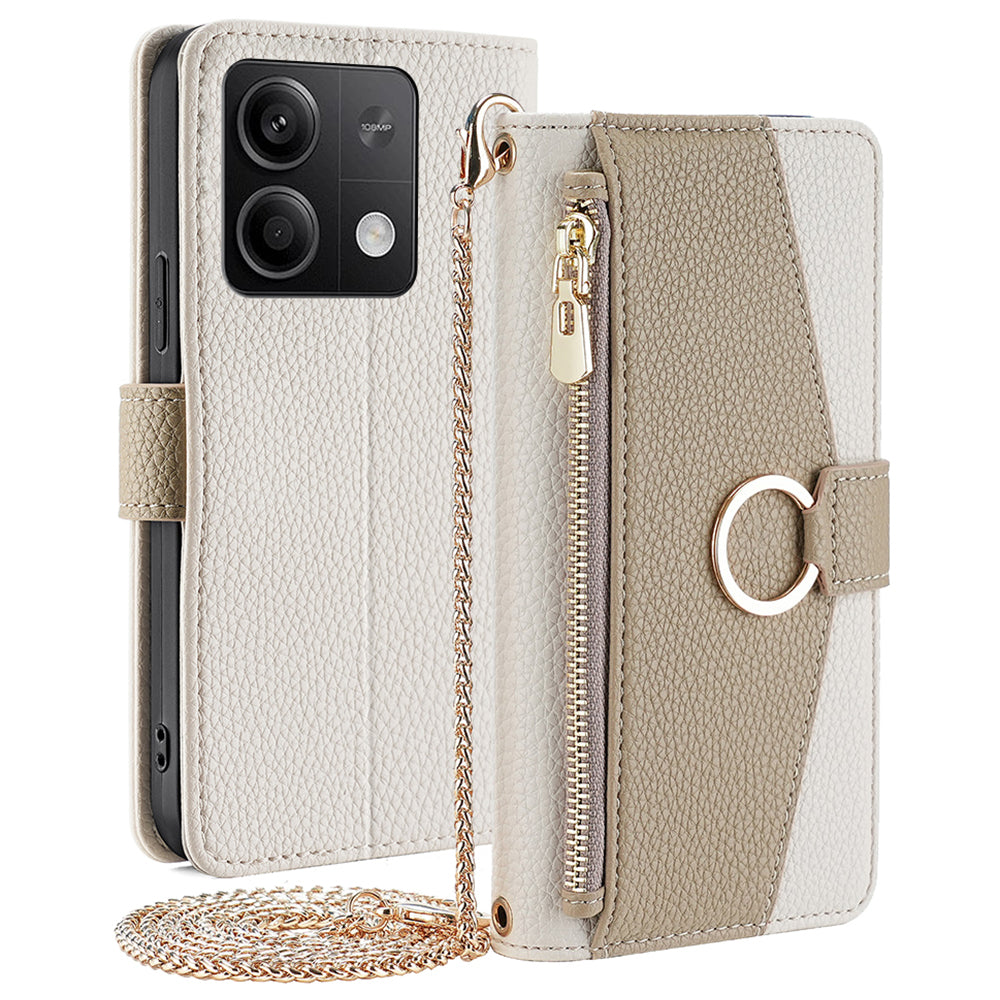 For Xiaomi Redmi Note 13 5G Wallet Case Shoulder Strap Mirror Inside Leather Phone Cover