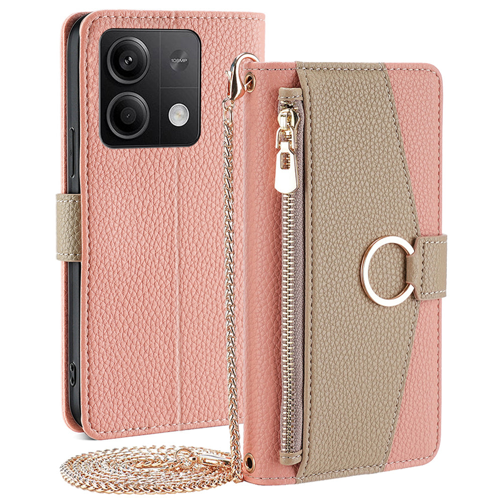 For Xiaomi Redmi Note 13 5G Wallet Case Shoulder Strap Mirror Inside Leather Phone Cover