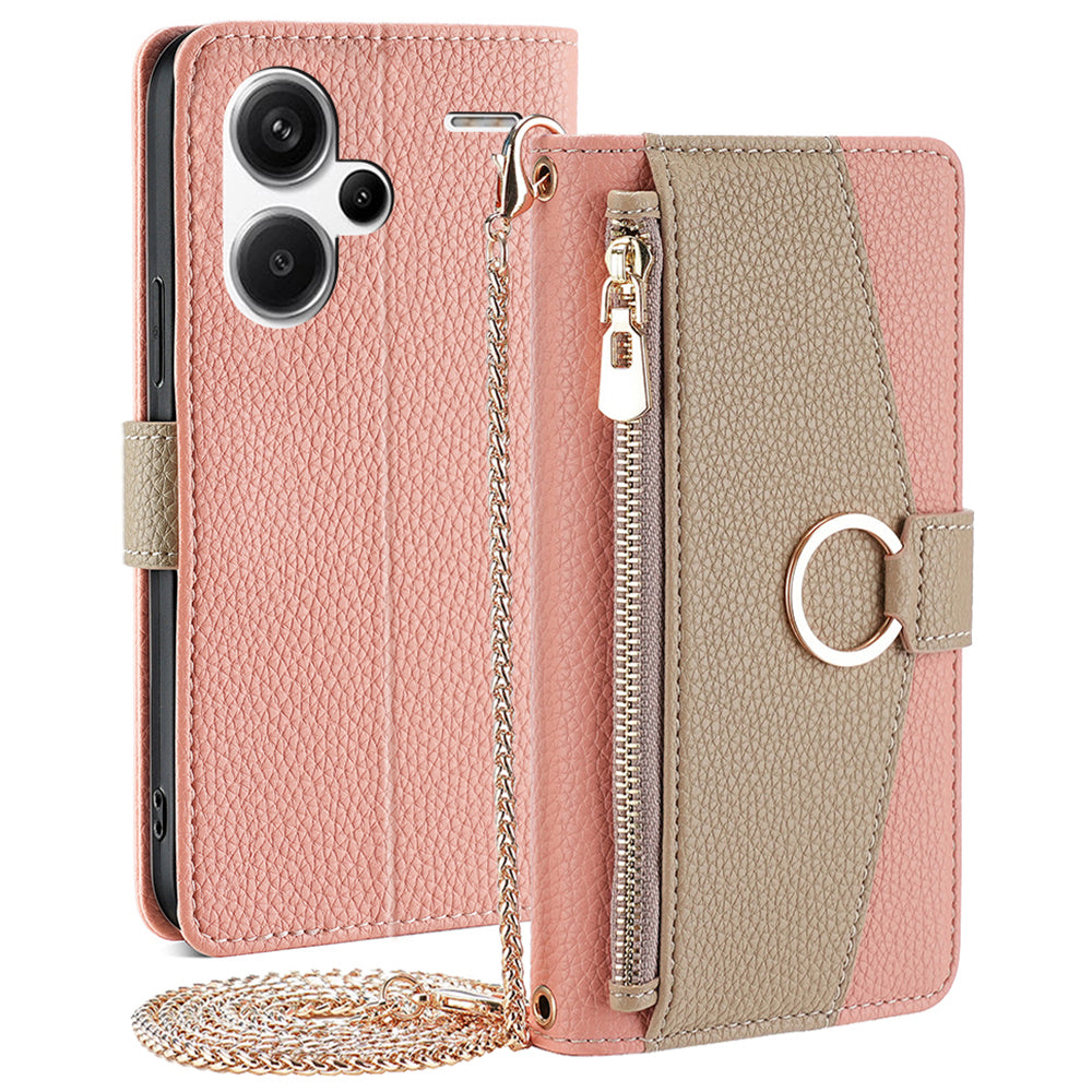 For Xiaomi Redmi Note 13 Pro+ 5G Crossbody Case Zipper Pocket Phone Cover with Makeup Mirror