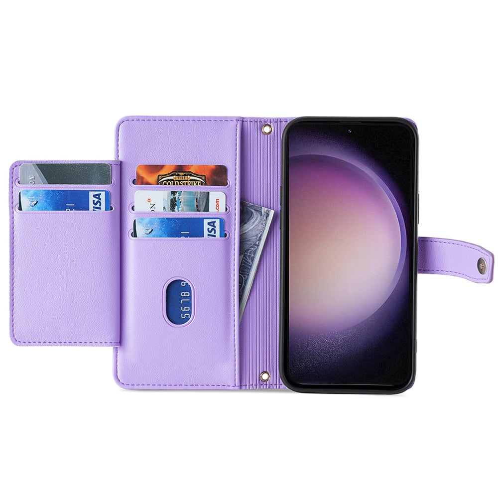 For Samsung Galaxy S24 Ultra Cell Phone Case Magnetic Leather Wallet Card Holder Phone Cover with 2 Straps
