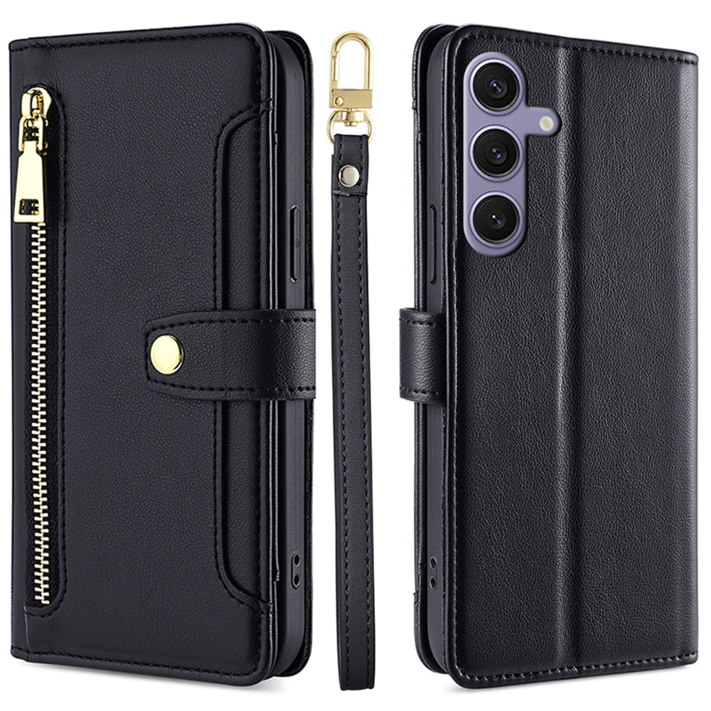 For Samsung Galaxy S24+ Cell Phone Cover Magnetic Leather Phone Case Phone Stand with 2 Straps