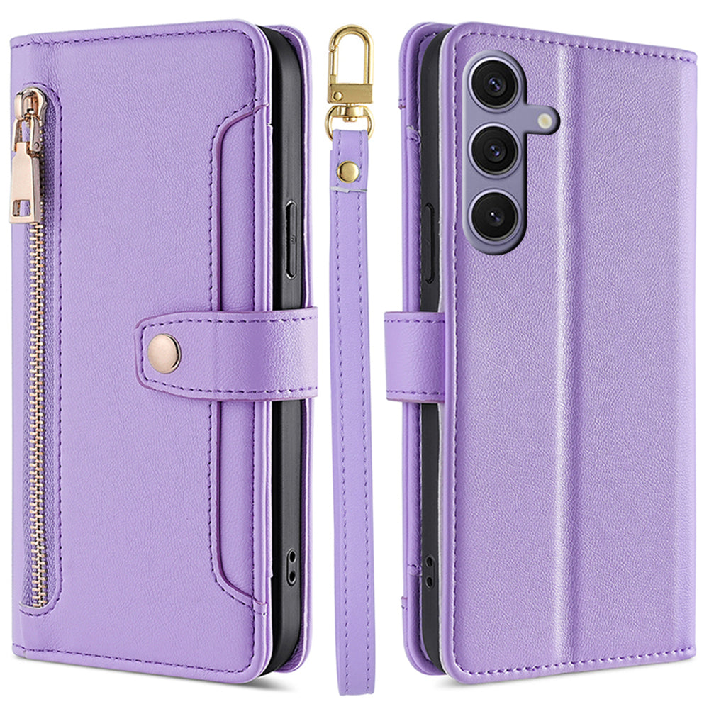 For Samsung Galaxy S24+ Cell Phone Cover Magnetic Leather Phone Case Phone Stand with 2 Straps