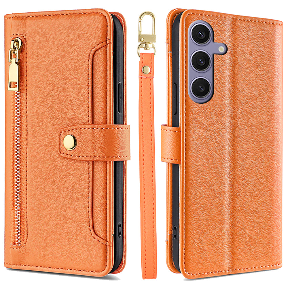 For Samsung Galaxy S24+ Cell Phone Cover Magnetic Leather Phone Case Phone Stand with 2 Straps