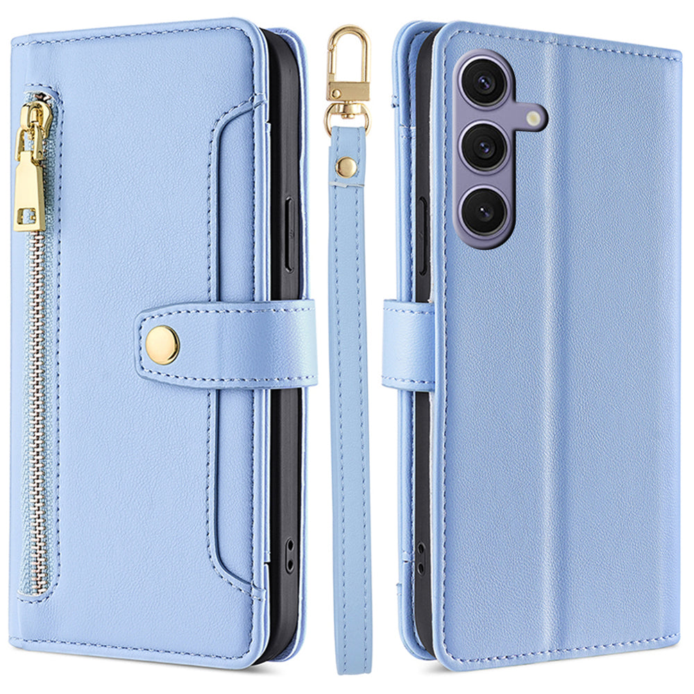 For Samsung Galaxy S24+ Cell Phone Cover Magnetic Leather Phone Case Phone Stand with 2 Straps