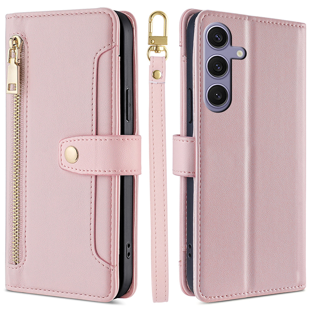 For Samsung Galaxy S24+ Cell Phone Cover Magnetic Leather Phone Case Phone Stand with 2 Straps