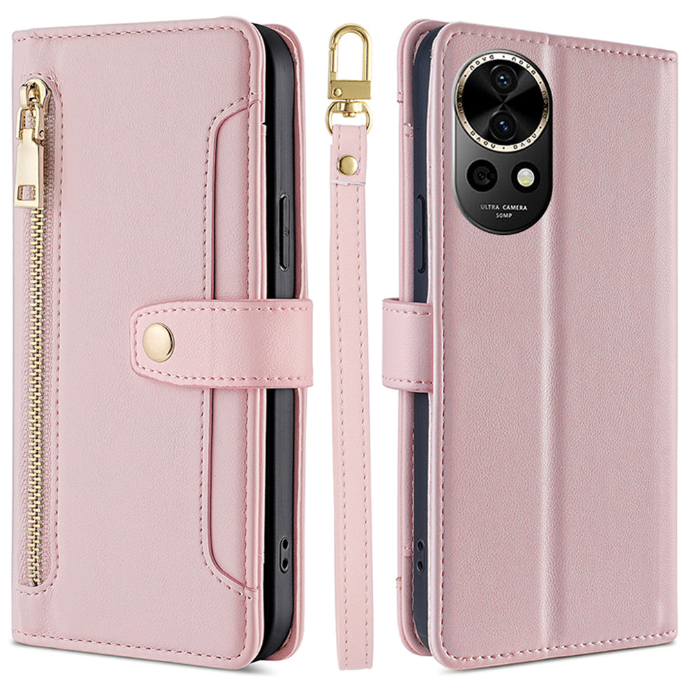 For Huawei nova 12 5G Phone Case Magnetic Leather Stand Cover Drop Protection Cover with 2 Straps