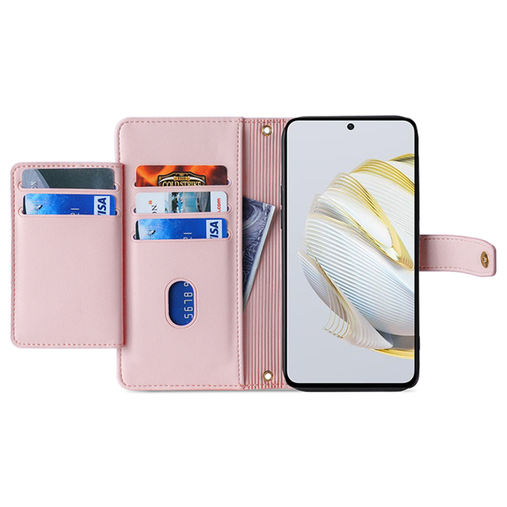 For Huawei nova 12 5G Phone Case Magnetic Leather Stand Cover Drop Protection Cover with 2 Straps
