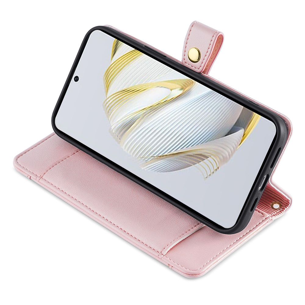 For Huawei nova 12 5G Phone Case Magnetic Leather Stand Cover Drop Protection Cover with 2 Straps