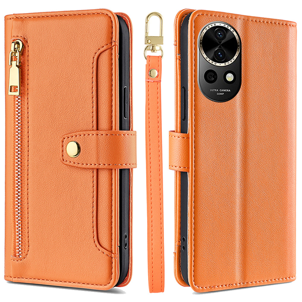 For Huawei nova 12 5G Phone Case Magnetic Leather Stand Cover Drop Protection Cover with 2 Straps