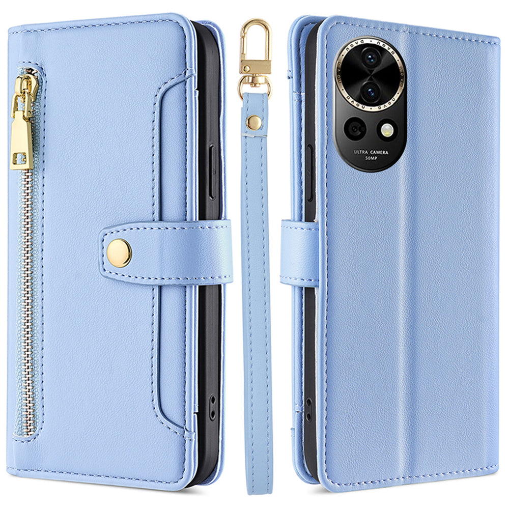 For Huawei nova 12 5G Phone Case Magnetic Leather Stand Cover Drop Protection Cover with 2 Straps