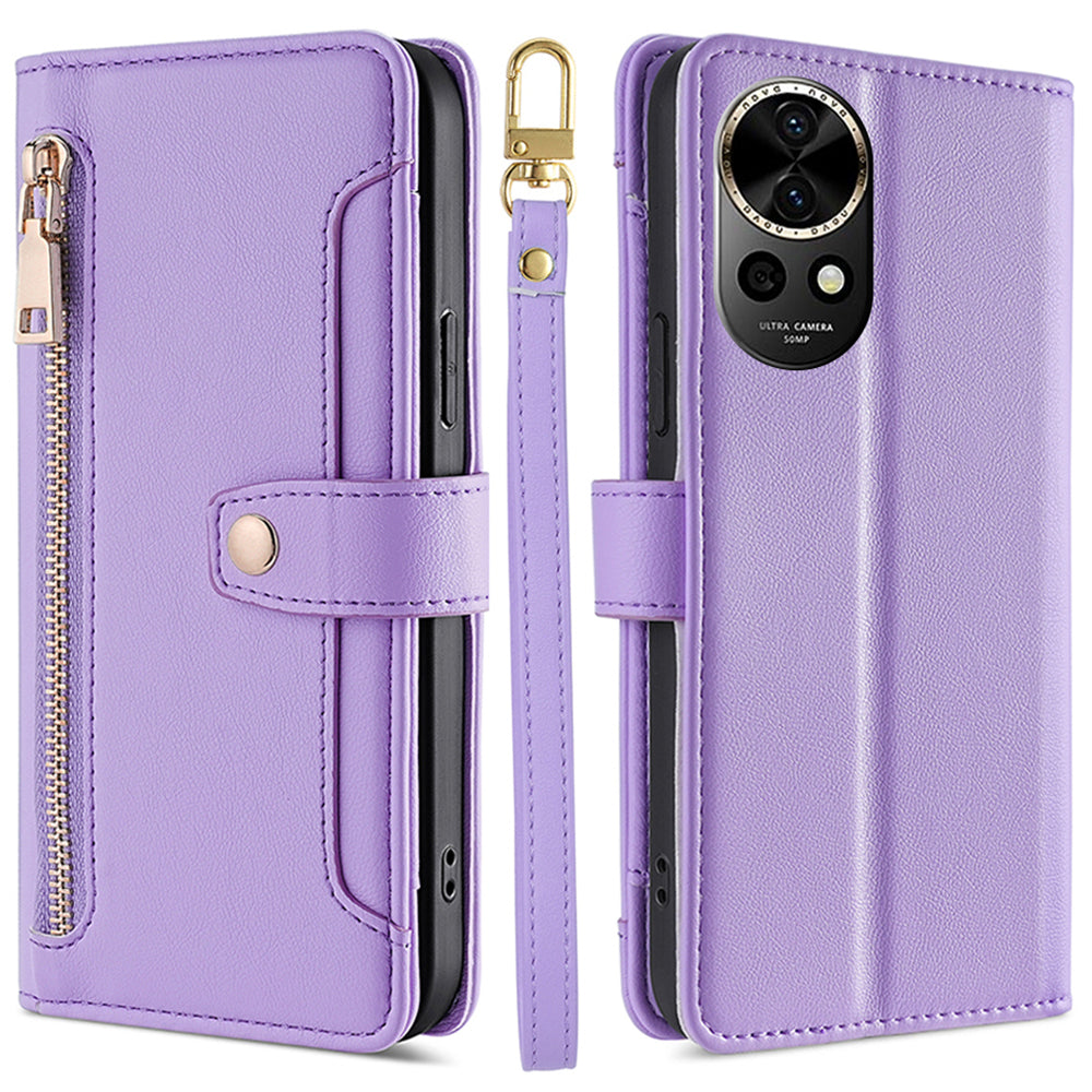For Huawei nova 12 5G Phone Case Magnetic Leather Stand Cover Drop Protection Cover with 2 Straps