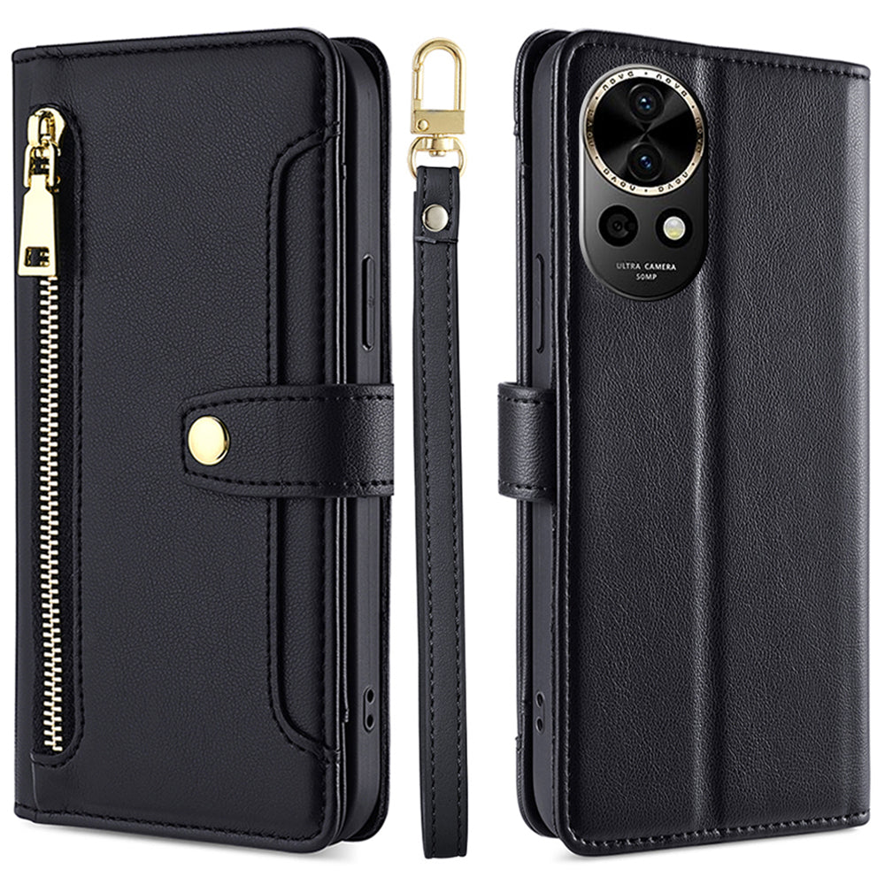 For Huawei nova 12 5G Phone Case Magnetic Leather Stand Cover Drop Protection Cover with 2 Straps