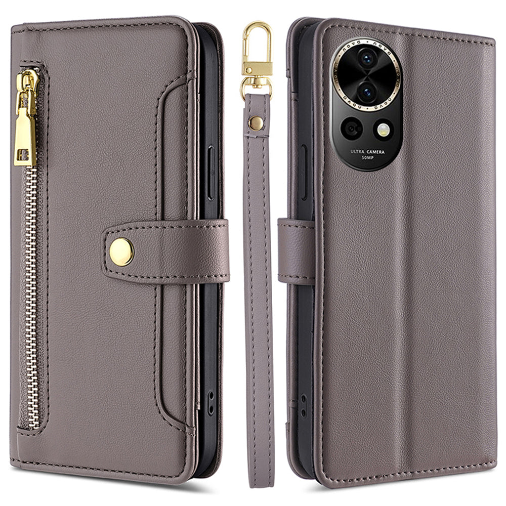 For Huawei nova 12 5G Phone Case Magnetic Leather Stand Cover Drop Protection Cover with 2 Straps
