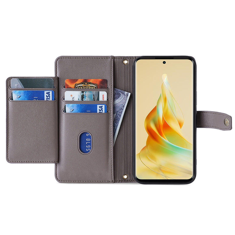 For Oppo Find X7 Ultra Case Zipper Pocket Wallet Leather Card Holder Phone Cover with 2 Straps