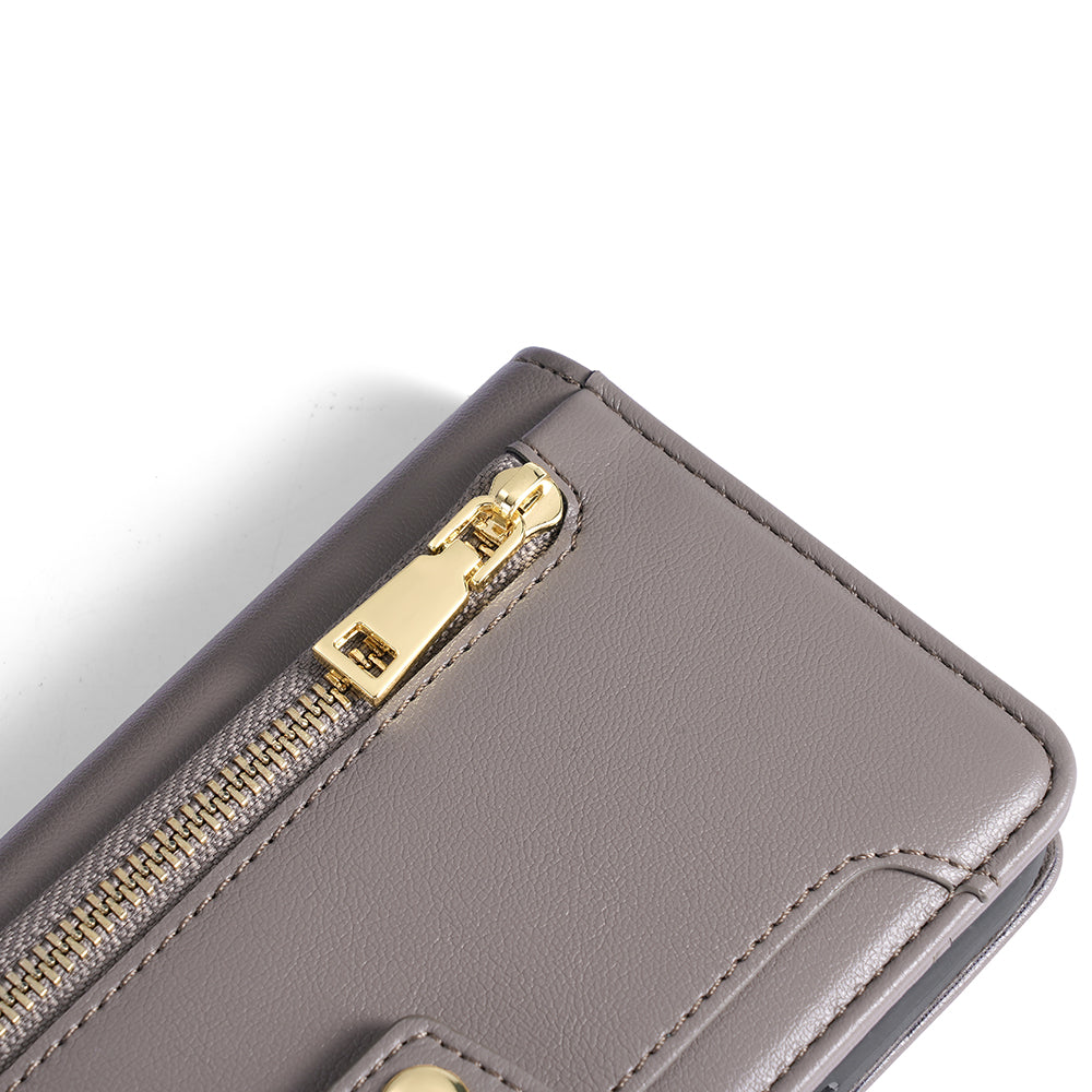 For Oppo Find X7 Ultra Case Zipper Pocket Wallet Leather Card Holder Phone Cover with 2 Straps