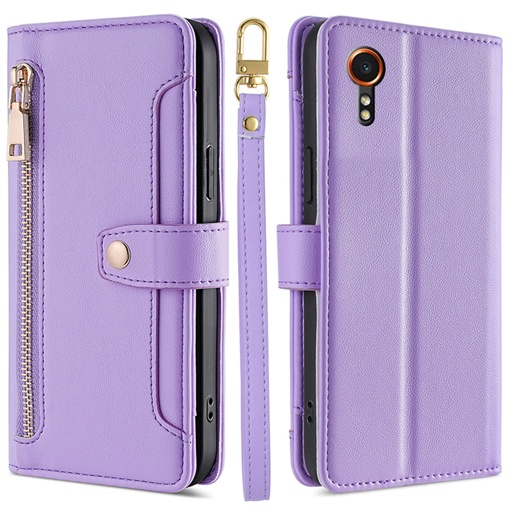 For Samsung Galaxy Xcover7 Wallet Case Shockproof Leather Phone Cover with 2 Straps
