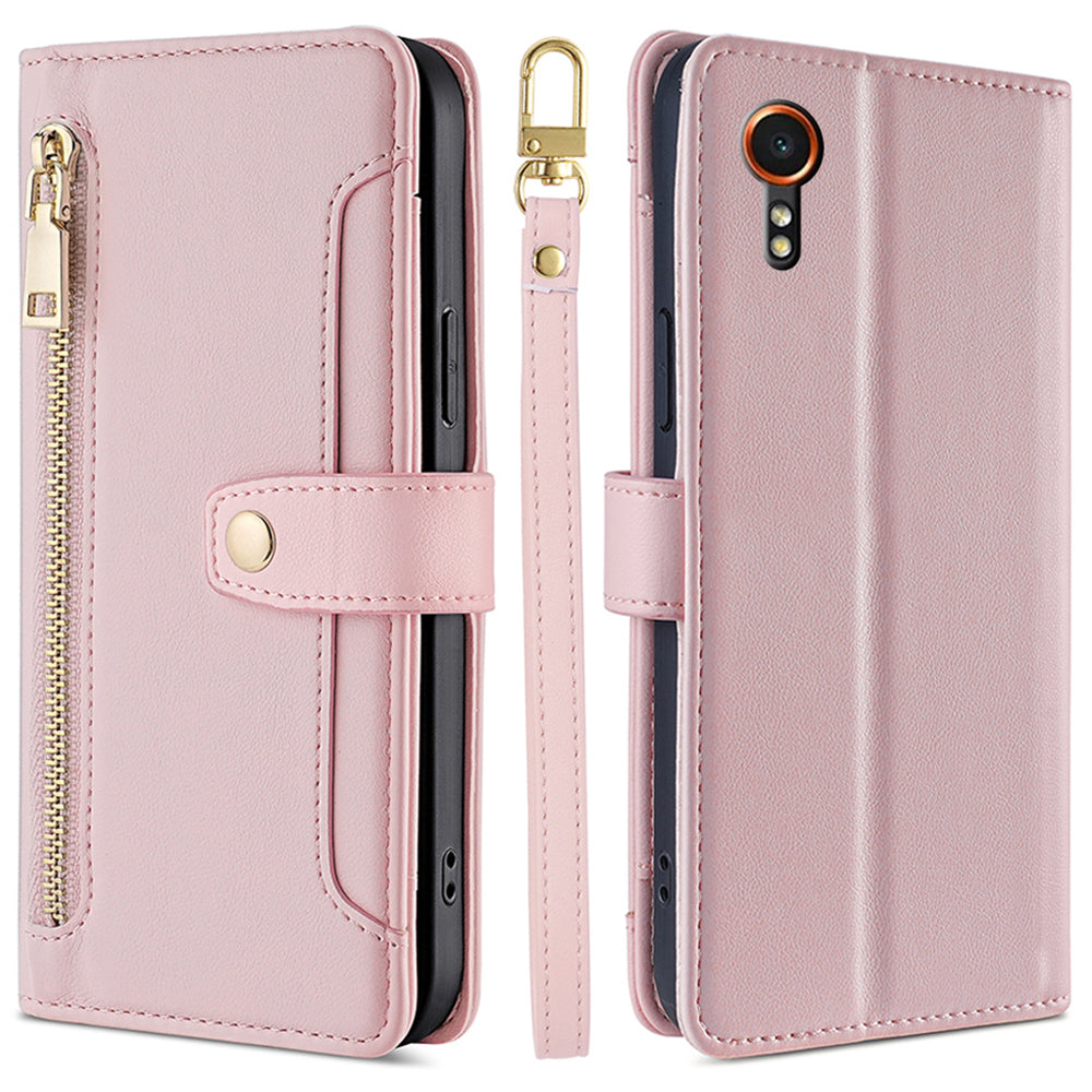For Samsung Galaxy Xcover7 Wallet Case Shockproof Leather Phone Cover with 2 Straps
