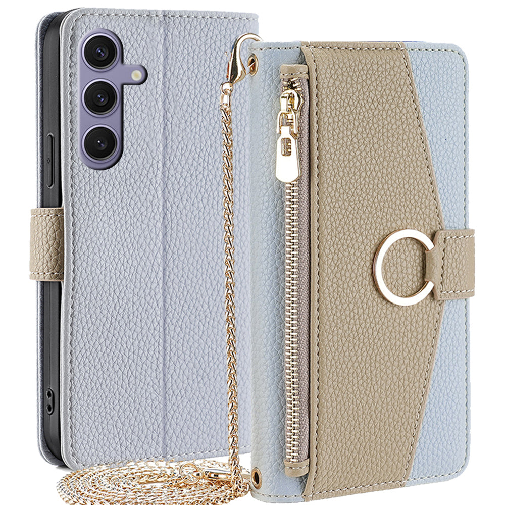 For Samsung Galaxy S24+ Zipper Pocket Phone Cover Crossbody Case with Makeup Mirror