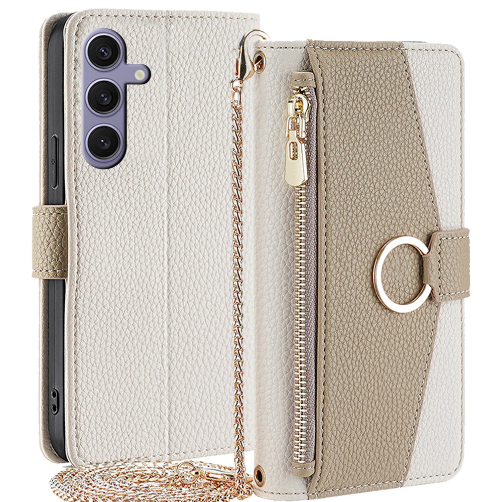 For Samsung Galaxy S24+ Zipper Pocket Phone Cover Crossbody Case with Makeup Mirror