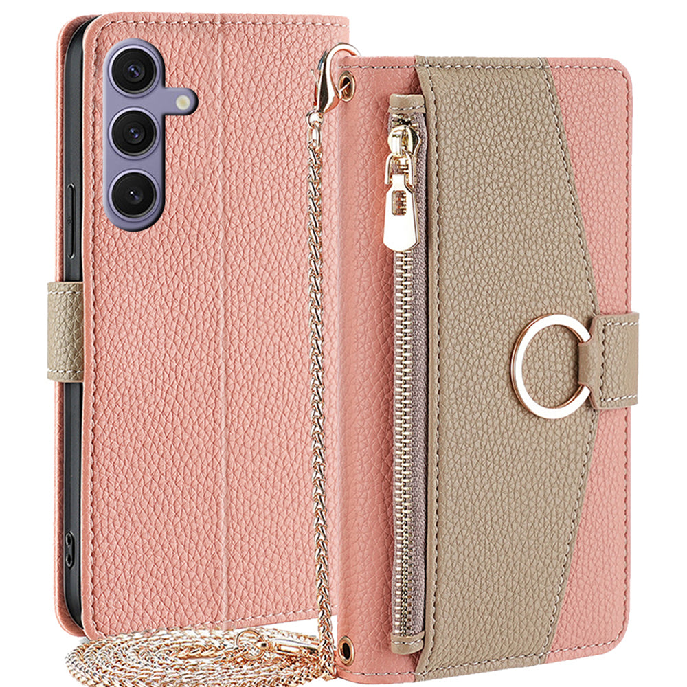 For Samsung Galaxy S24+ Zipper Pocket Phone Cover Crossbody Case with Makeup Mirror
