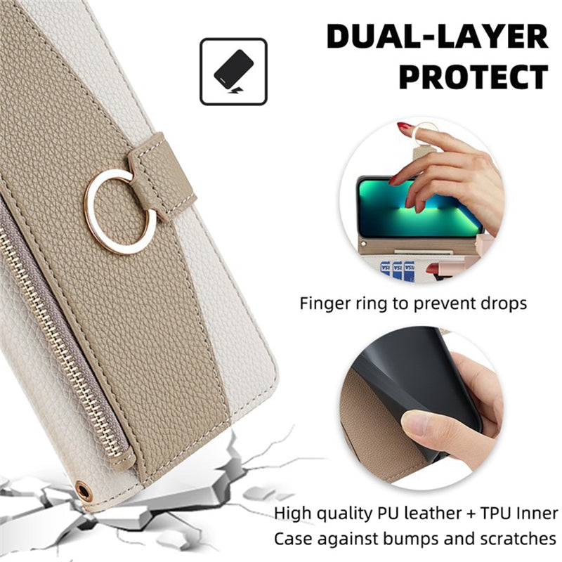 For Oppo Find X7 5G Cell Phone Case Zipper Pocket Crossbody Cover with Makeup Mirror