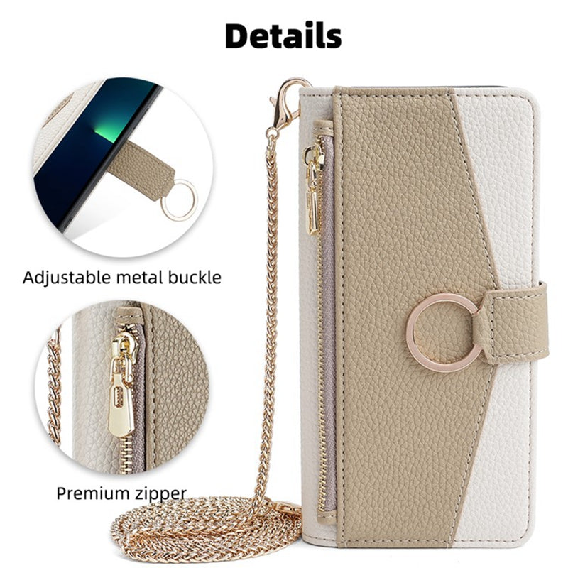 For Oppo Find X7 5G Cell Phone Case Zipper Pocket Crossbody Cover with Makeup Mirror