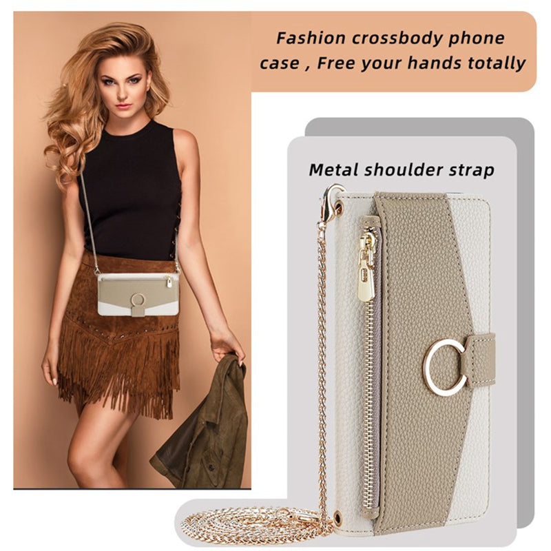 For Oppo Find X7 5G Cell Phone Case Zipper Pocket Crossbody Cover with Makeup Mirror