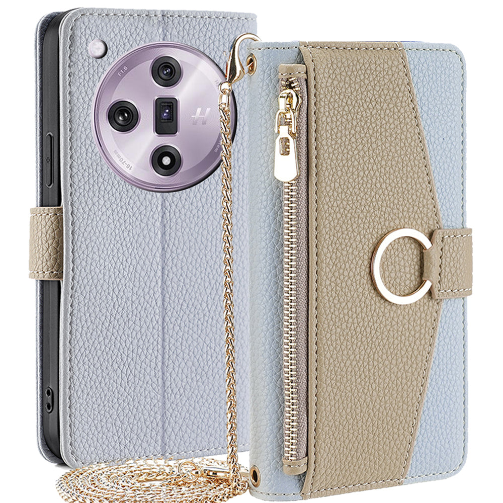 For Oppo Find X7 5G Cell Phone Case Zipper Pocket Crossbody Cover with Makeup Mirror