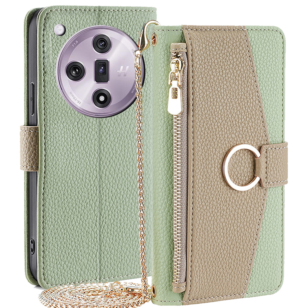 For Oppo Find X7 5G Cell Phone Case Zipper Pocket Crossbody Cover with Makeup Mirror