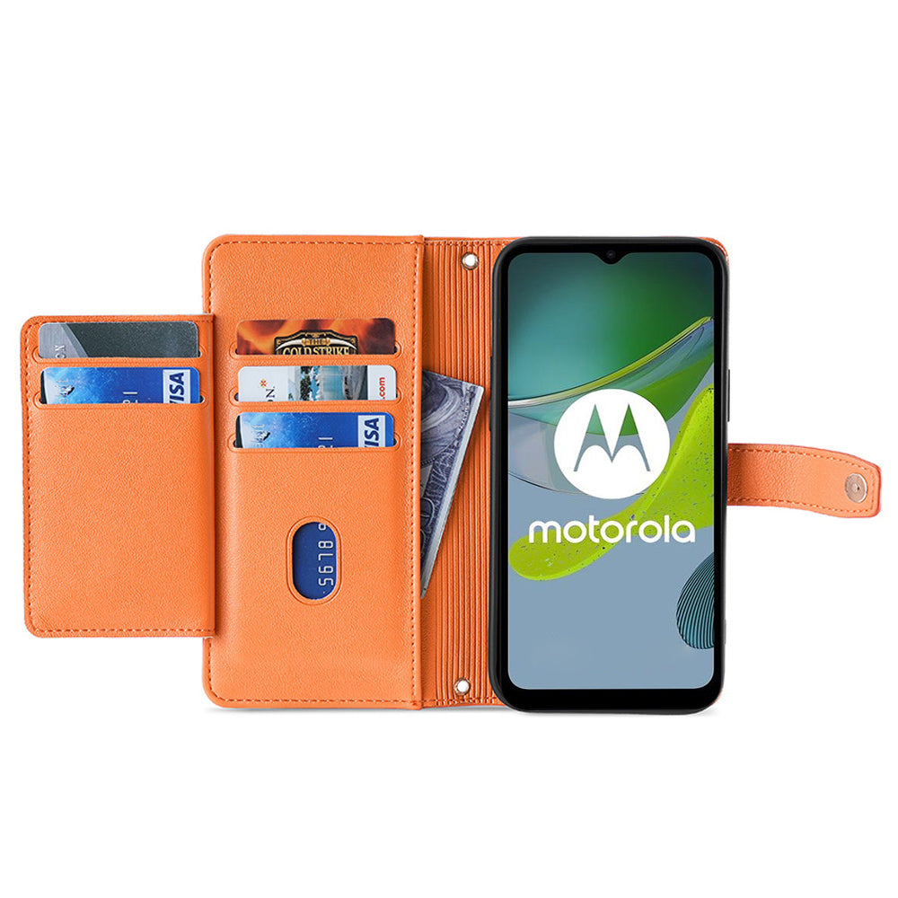 For Motorola Moto G Play (2024) 4G Leather Case Zipper Pocket Wallet Card Holder Phone Cover with 2 Straps