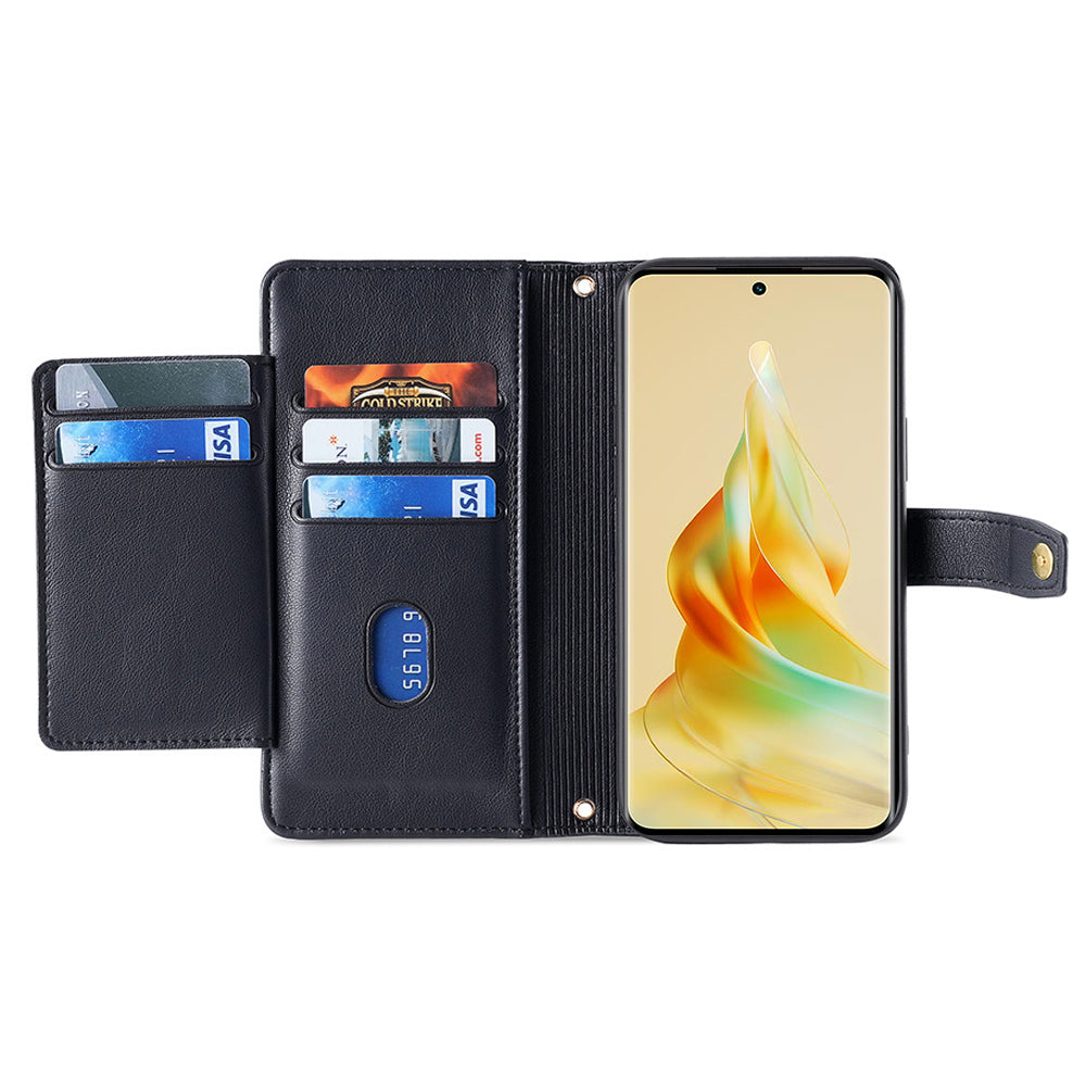 For Oppo Find X7 5G Leather Case Zipper Pocket Wallet Phone Cover with 2 Straps
