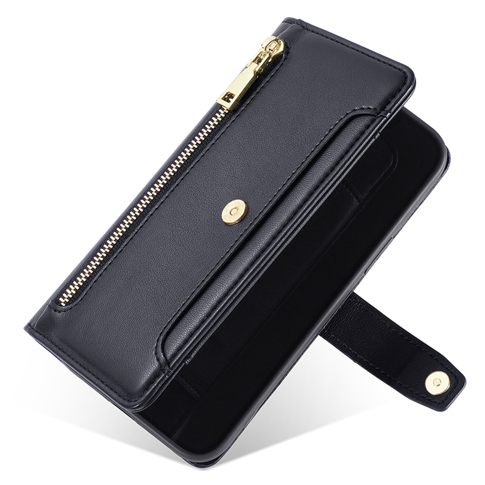 For Oppo Find X7 5G Leather Case Zipper Pocket Wallet Phone Cover with 2 Straps