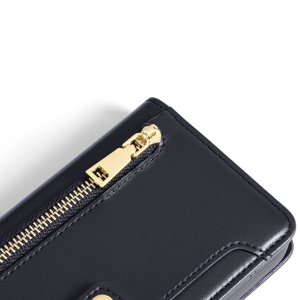 For Oppo Find X7 5G Leather Case Zipper Pocket Wallet Phone Cover with 2 Straps