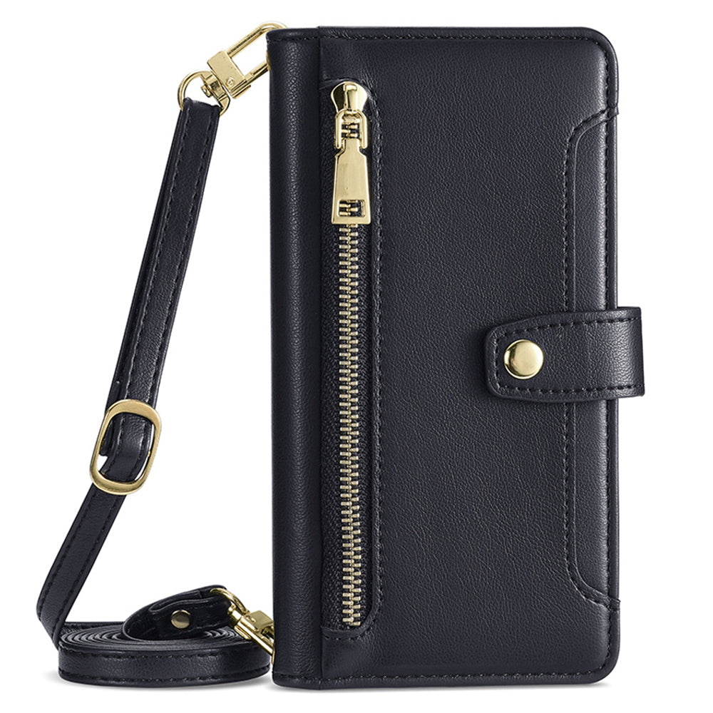 For Oppo Find X7 5G Leather Case Zipper Pocket Wallet Phone Cover with 2 Straps
