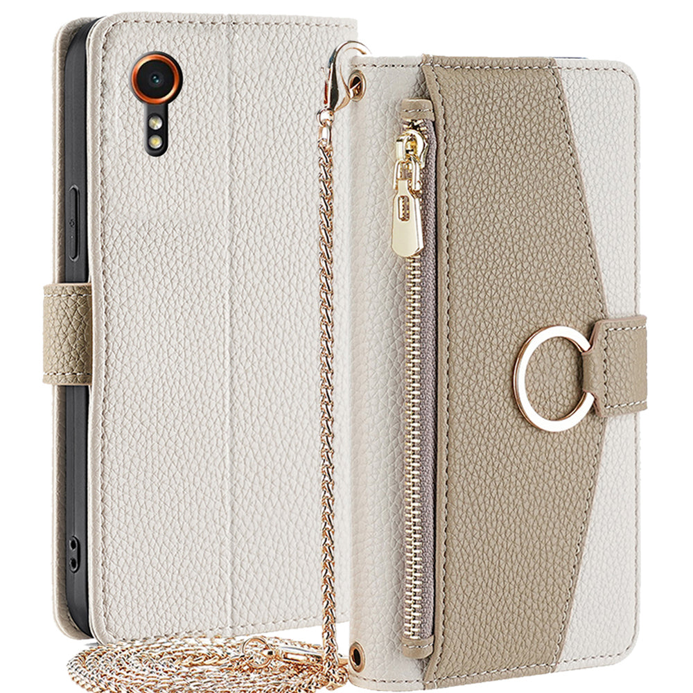 For Samsung Galaxy Xcover7 Makeup Mirror Zipper Pocket Phone Cover Shockproof Case with Shoulder Strap