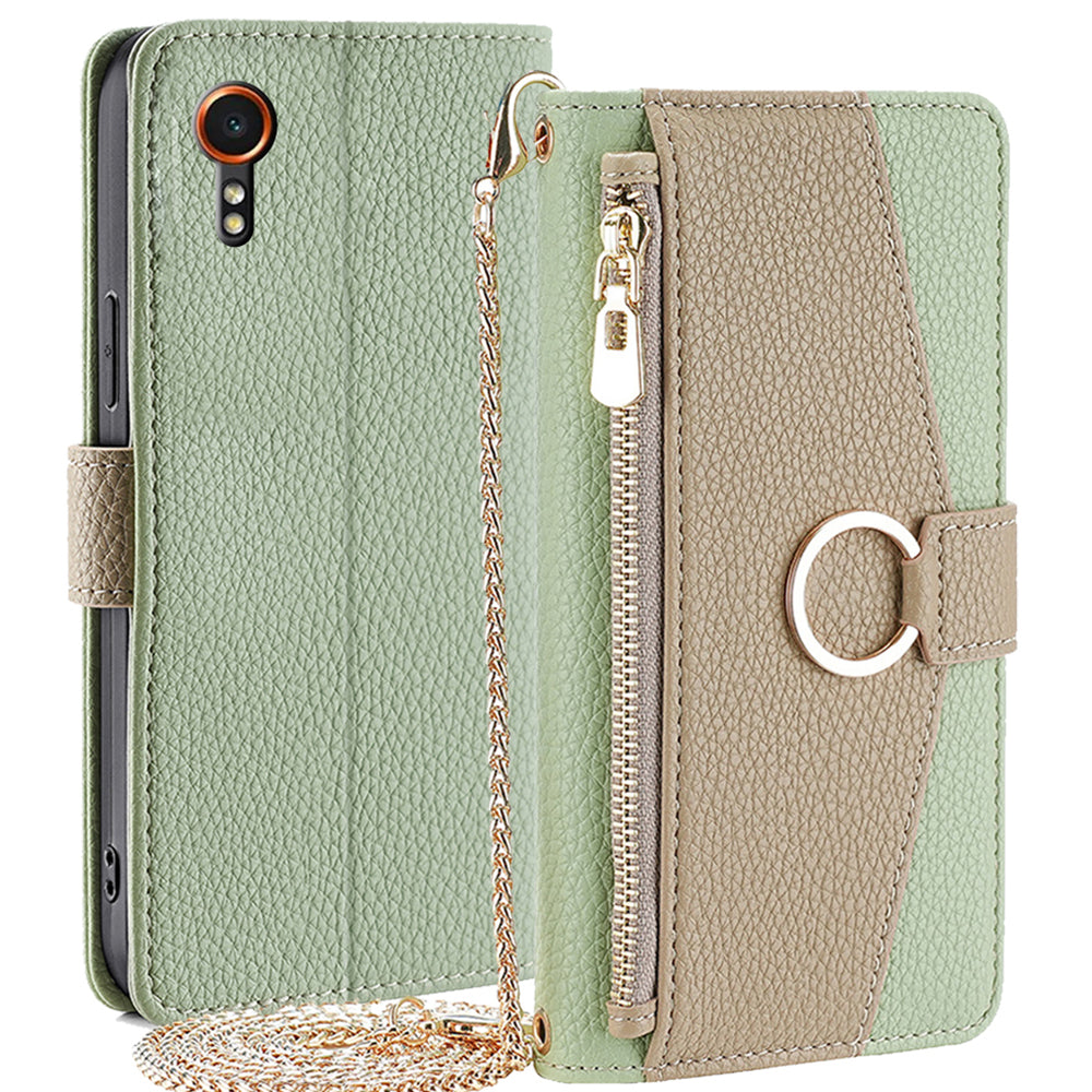 For Samsung Galaxy Xcover7 Makeup Mirror Zipper Pocket Phone Cover Shockproof Case with Shoulder Strap