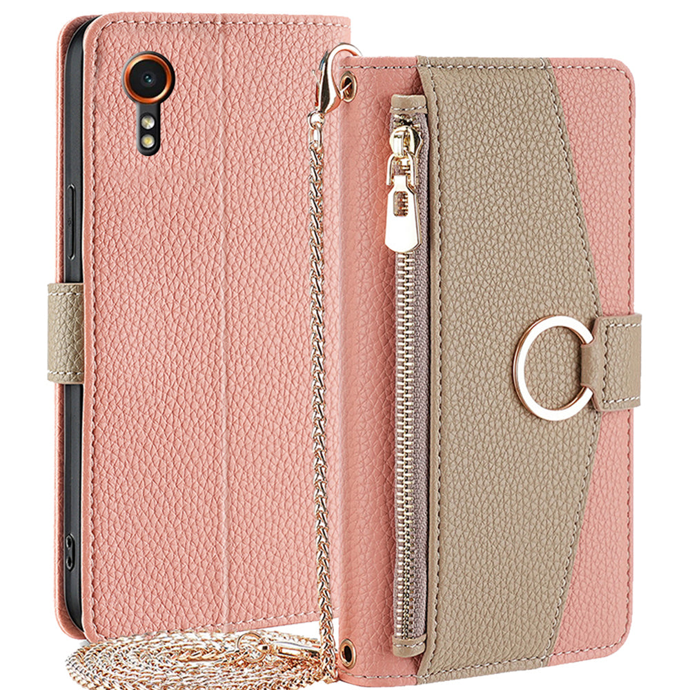 For Samsung Galaxy Xcover7 Makeup Mirror Zipper Pocket Phone Cover Shockproof Case with Shoulder Strap