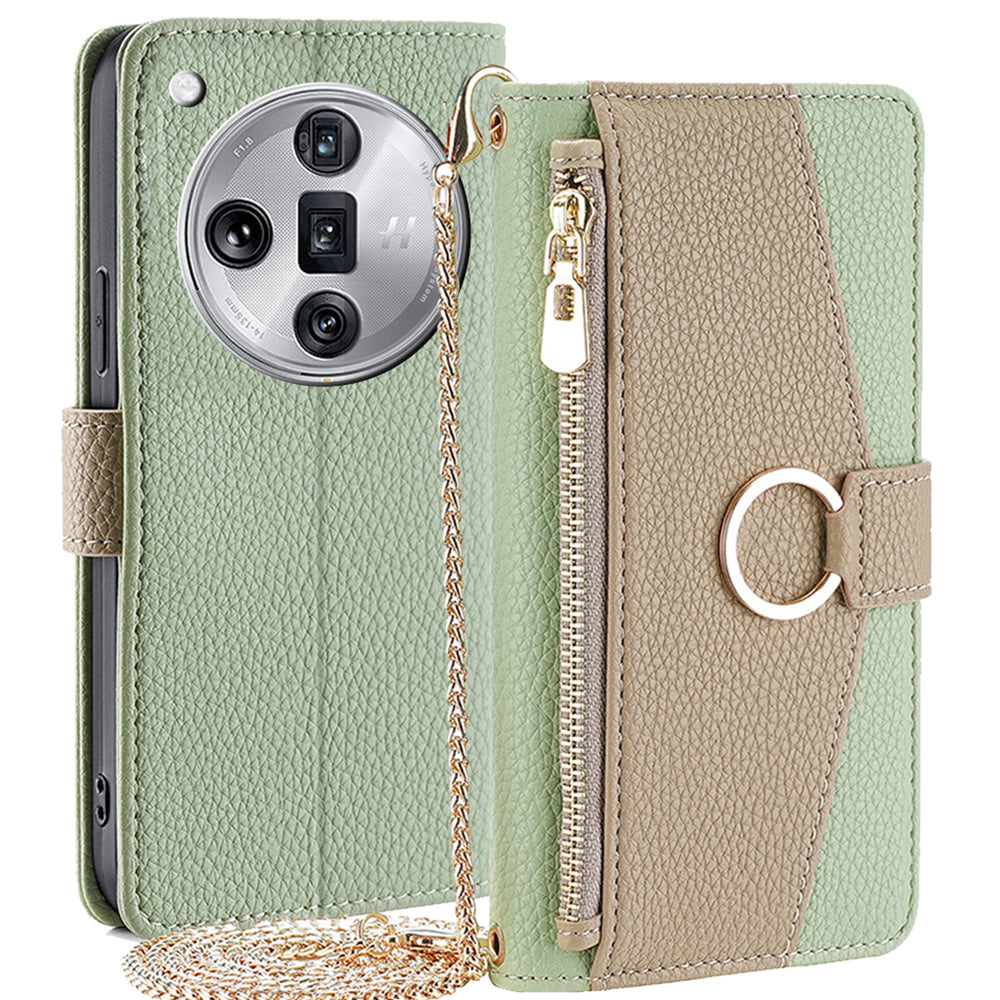 For Oppo Find X7 Ultra Makeup Mirror Zipper Pocket Phone Cover Anti-fall Case with Shoulder Strap
