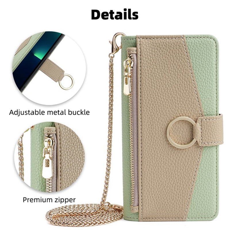 For Oppo Find X7 Ultra Makeup Mirror Zipper Pocket Phone Cover Anti-fall Case with Shoulder Strap