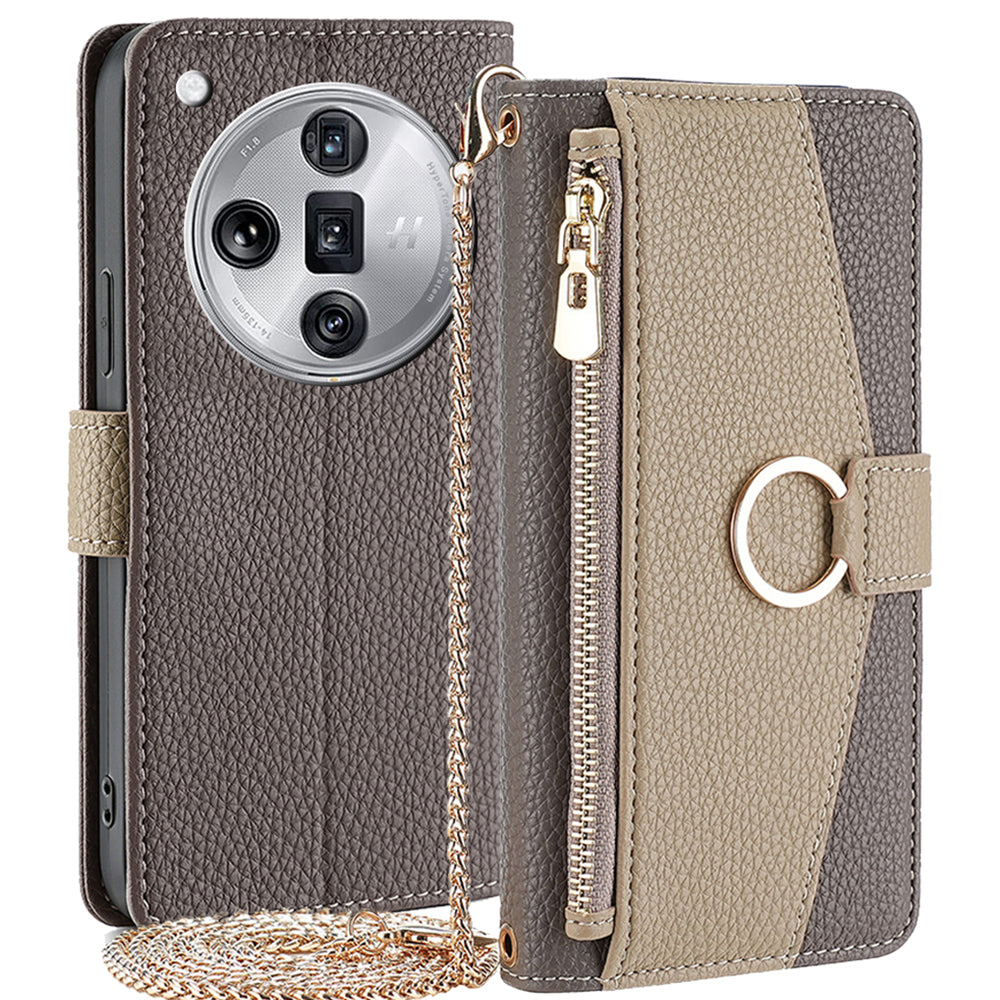 For Oppo Find X7 Ultra Makeup Mirror Zipper Pocket Phone Cover Anti-fall Case with Shoulder Strap