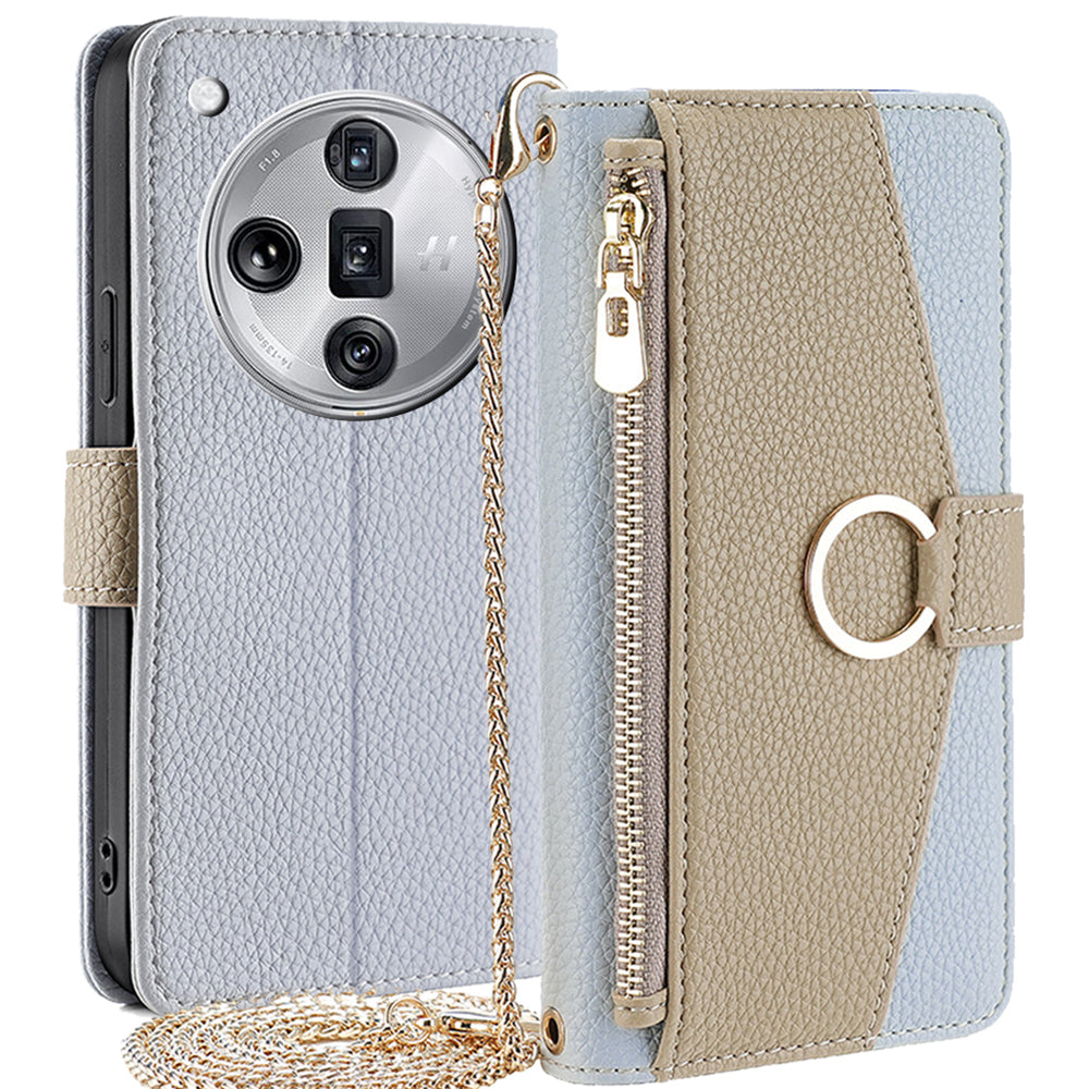 For Oppo Find X7 Ultra Makeup Mirror Zipper Pocket Phone Cover Anti-fall Case with Shoulder Strap