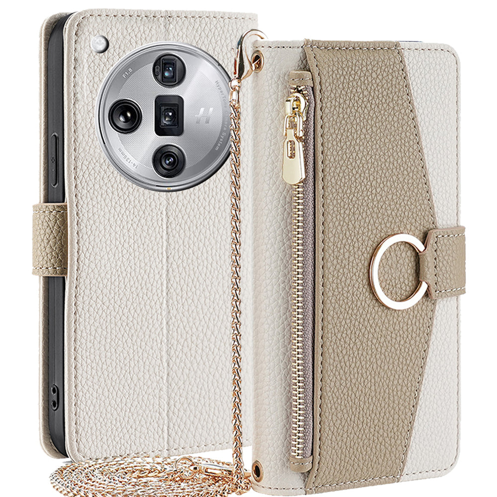 For Oppo Find X7 Ultra Makeup Mirror Zipper Pocket Phone Cover Anti-fall Case with Shoulder Strap