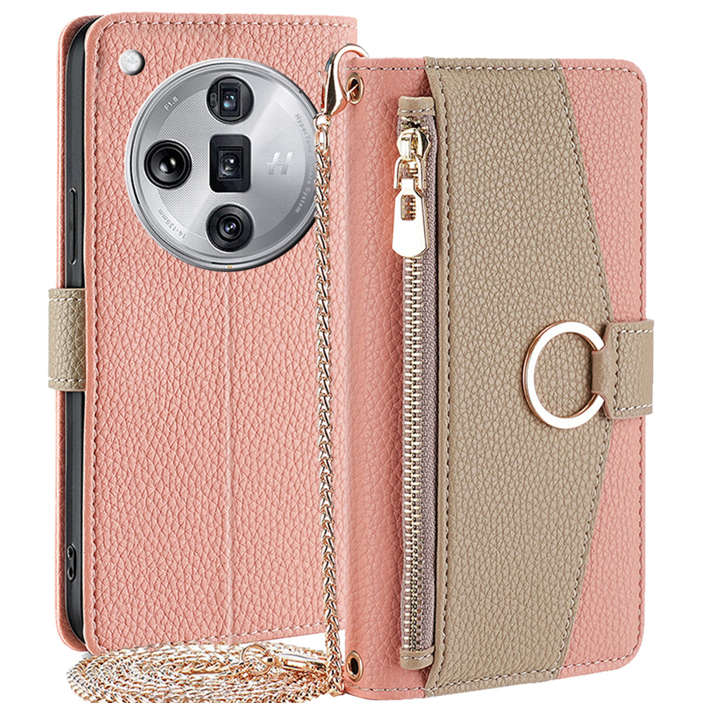 For Oppo Find X7 Ultra Makeup Mirror Zipper Pocket Phone Cover Anti-fall Case with Shoulder Strap