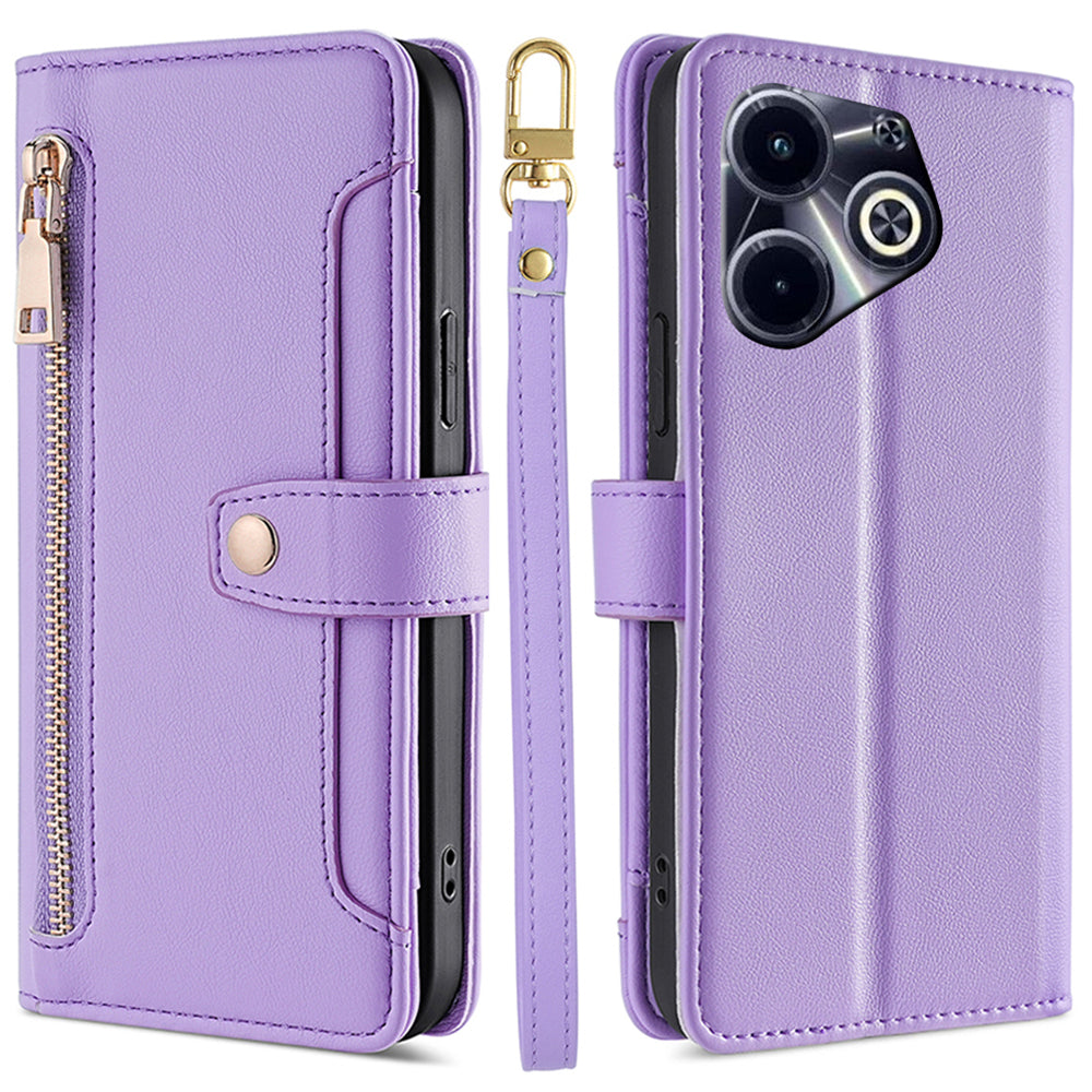 For Transsion Infinix Hot 40i Leather Case Protective Wallet Phone Cover with 2 Straps
