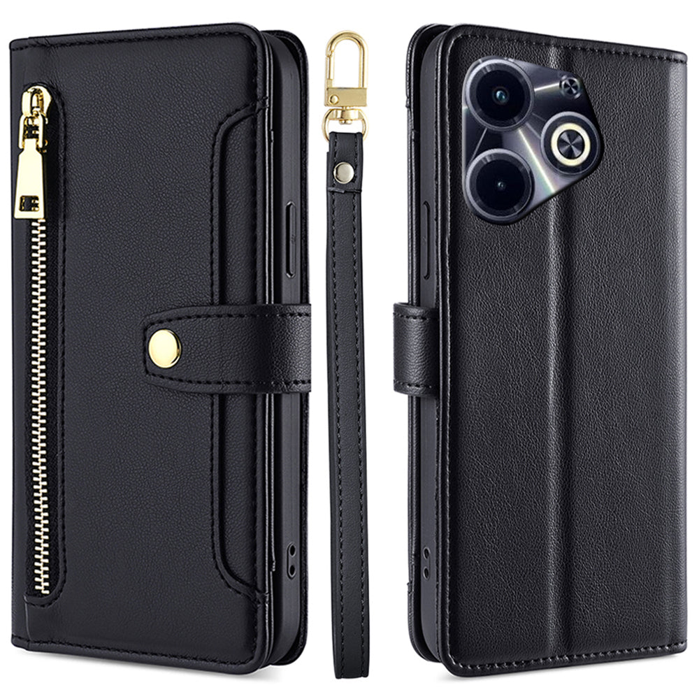 For Transsion Infinix Hot 40i Leather Case Protective Wallet Phone Cover with 2 Straps