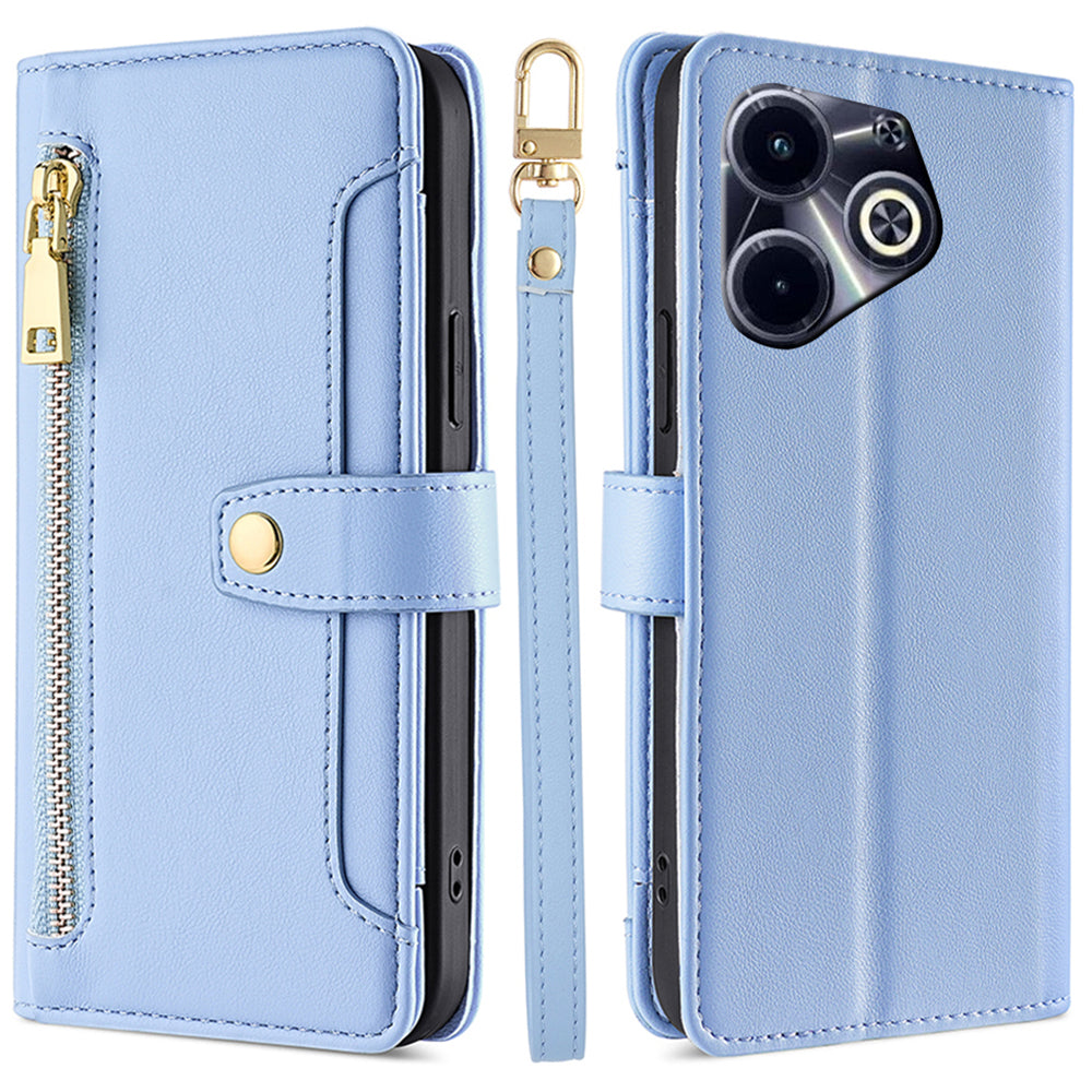 For Transsion Infinix Hot 40i Leather Case Protective Wallet Phone Cover with 2 Straps