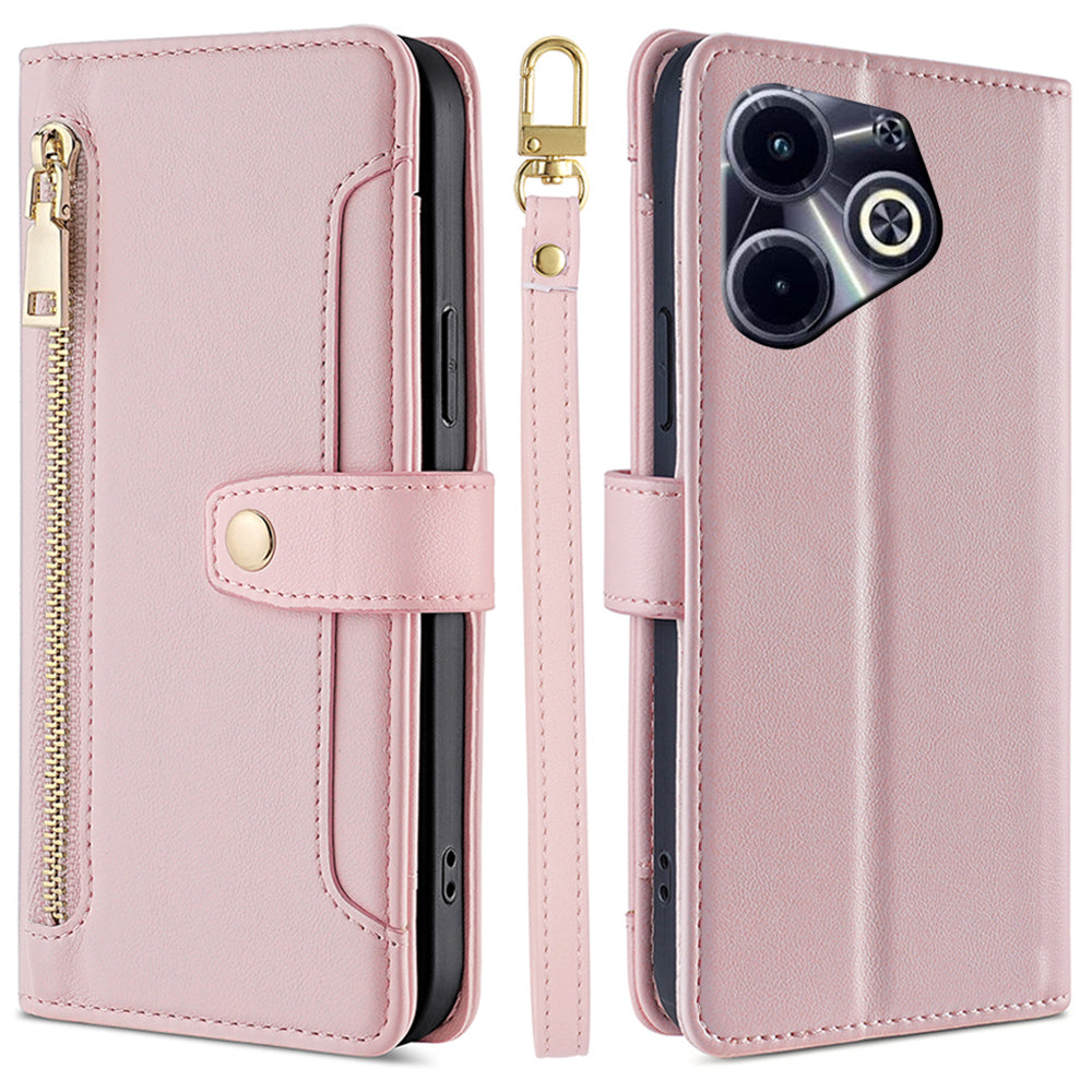 For Transsion Infinix Hot 40i Leather Case Protective Wallet Phone Cover with 2 Straps