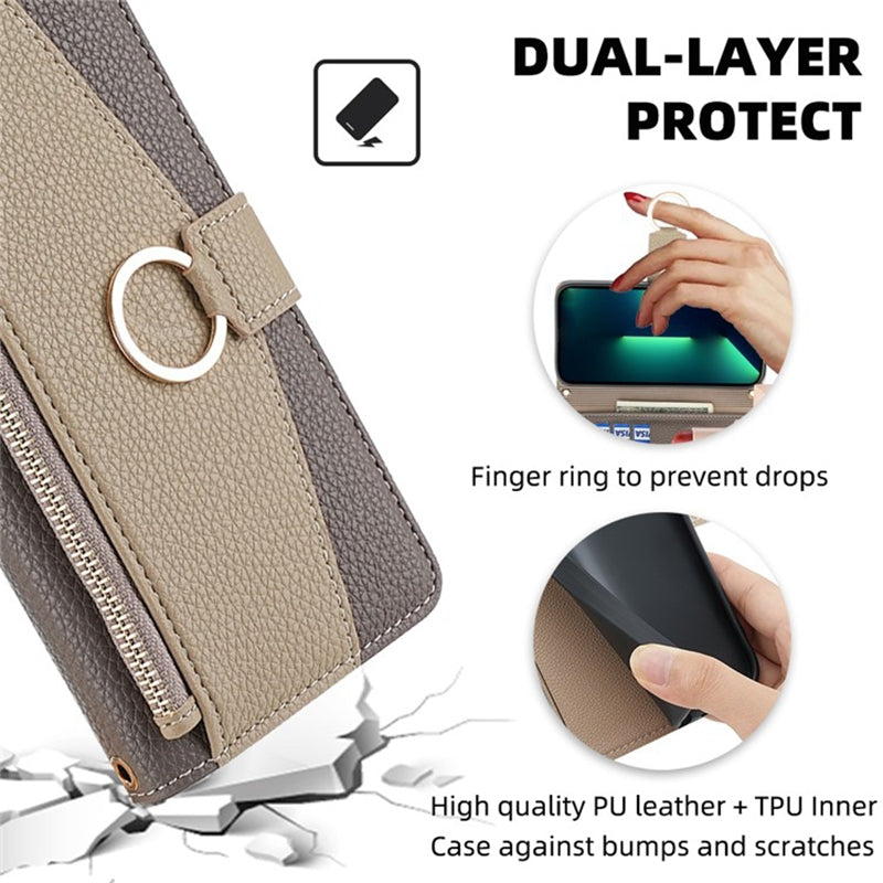For Motorola Moto G Play (2024) 4G Makeup Mirror Zipper Pocket Phone Cover Drop Proof Case with Shoulder Strap
