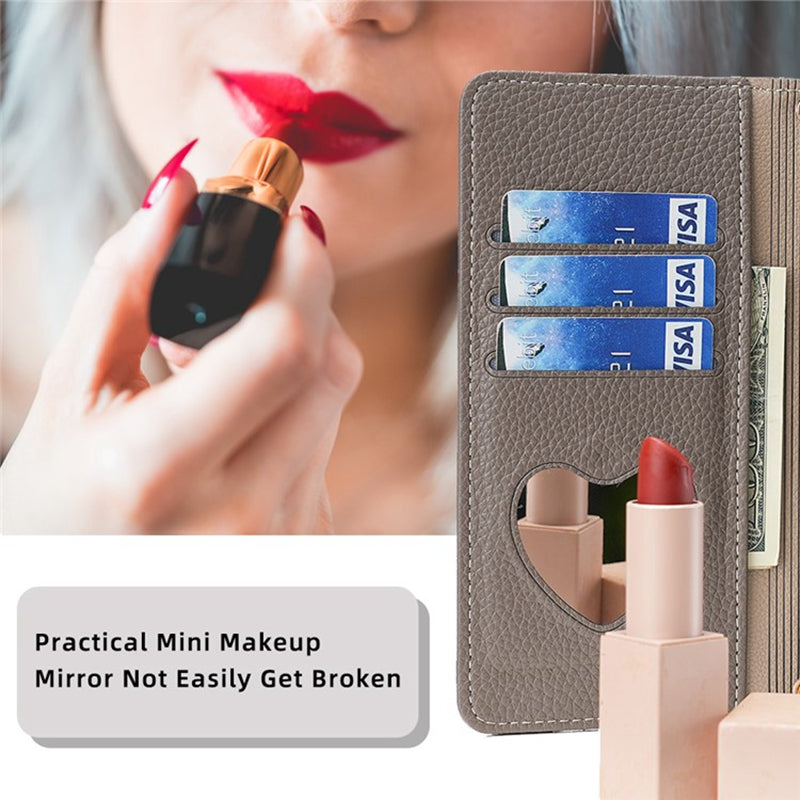 For Motorola Moto G Play (2024) 4G Makeup Mirror Zipper Pocket Phone Cover Drop Proof Case with Shoulder Strap