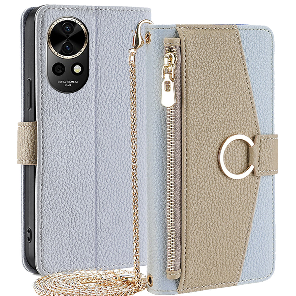 For Huawei nova 12 5G Case with Makeup Mirror PU Leather Zipper Pocket Phone Cover